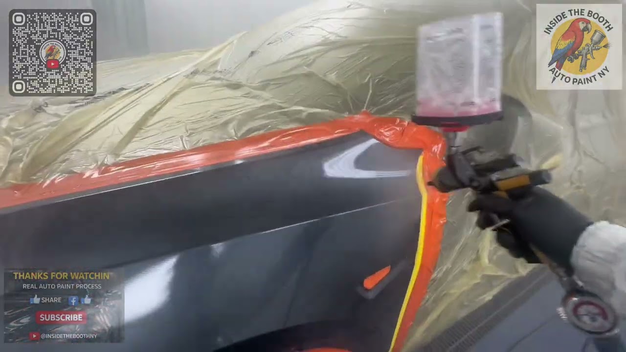 Complete process of painting two panels of a Tesla Model Y.