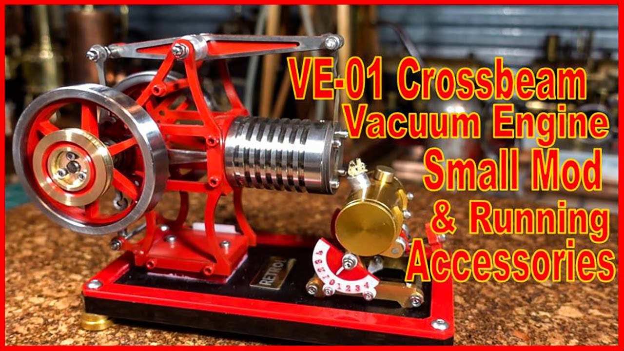 Flame Licker Flame Gulper Vacuum Engine VE-01 Crossbeam mod with drive pulley & running accessories