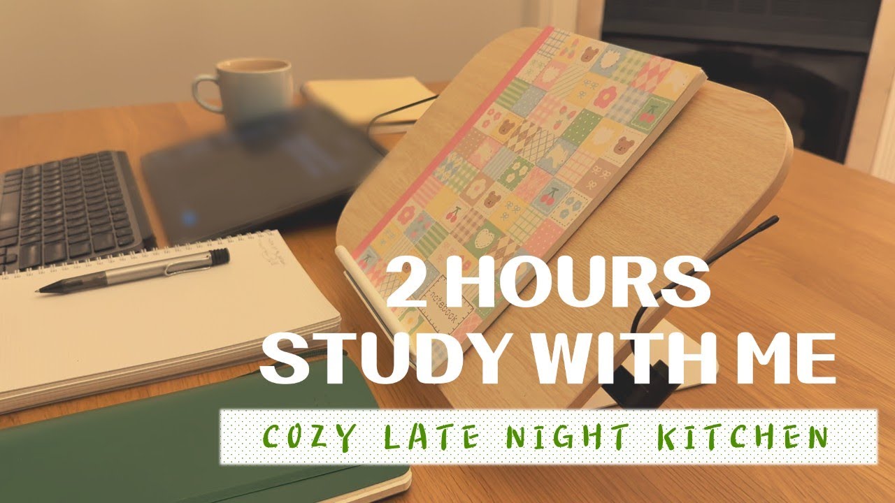 2-Hour Study With Me | 50/10 | Late Night Kitchen | Fire Crackling