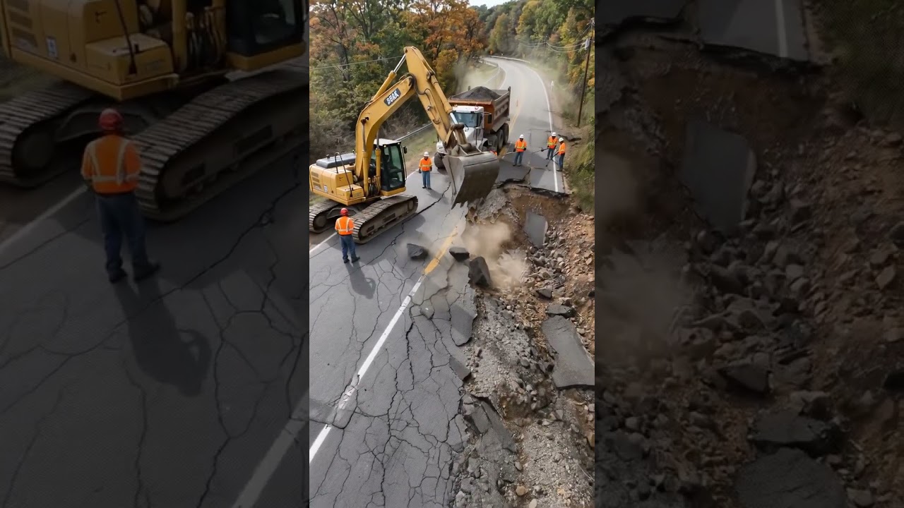 repairing damage road 🚧🛣 #roadconstruction