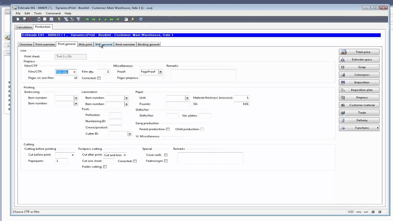 DynamicsPrint Print Estimation Module