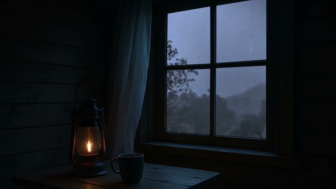 Cozy Cabin in Heavy Rain & Strong Wind | Distant Thunder Sounds for Deep Sleep