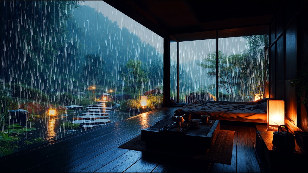 Heavy Rain in a Cozy Japanese Room – Nature Rain Sounds for Deep Sleep