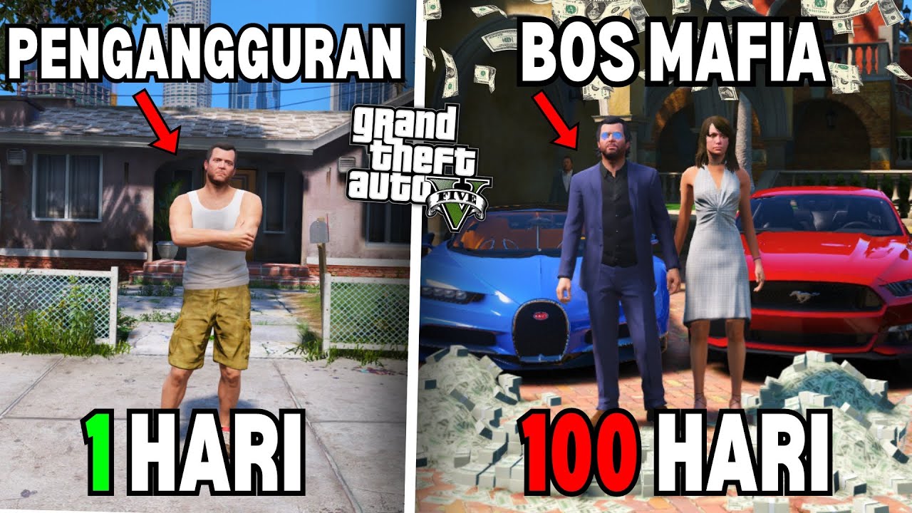 100 HARI DI GTA 5  DARI PENGANGGURAN SAMPE JADI BOS MAFIA KAYA