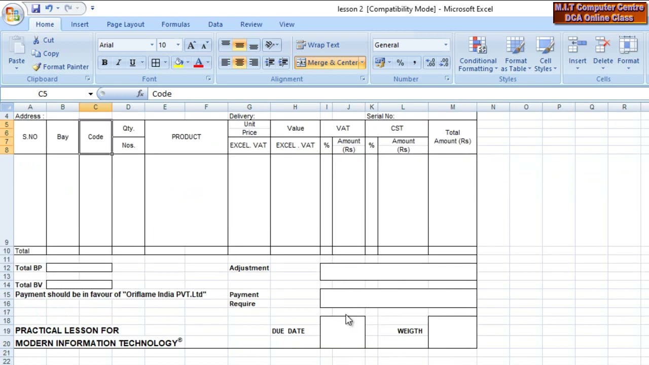 Microsoft Excel Lesson   2 Mizo tawnga computer zirna (MIT Computer Centre Online Class Video)