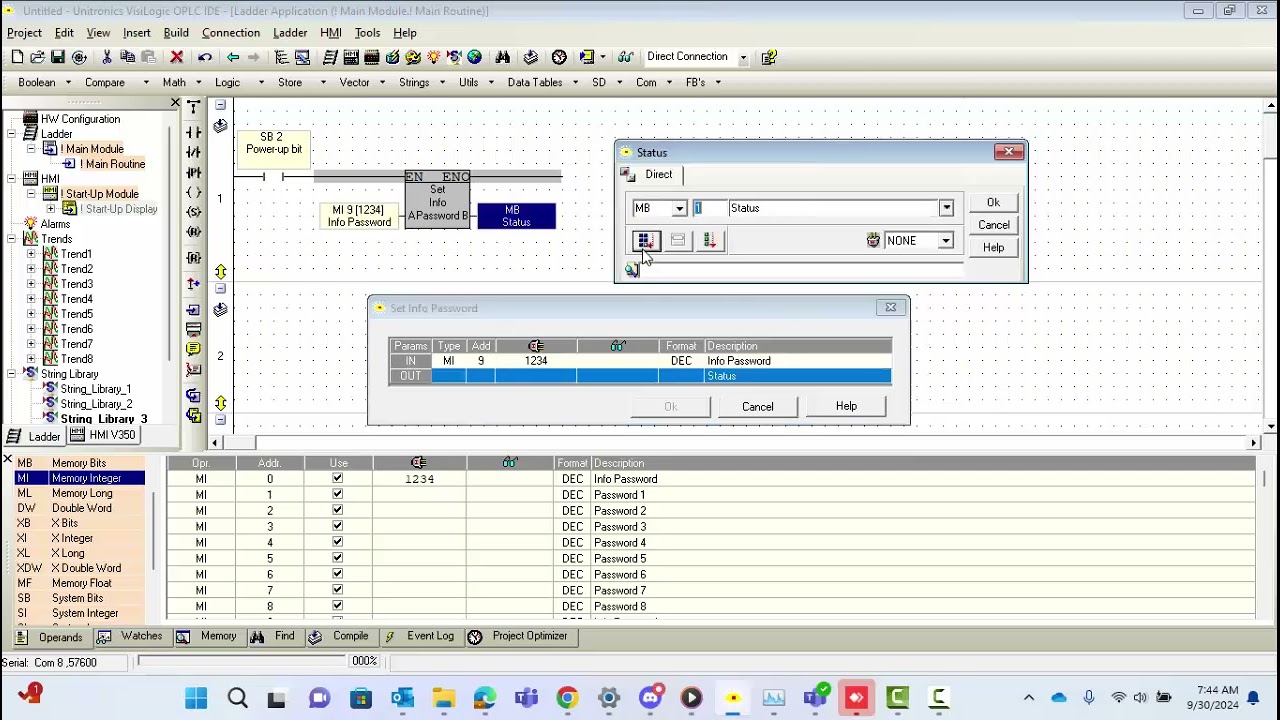 Visilogic 9.9.0/1 Info Mode and PCOM Password
