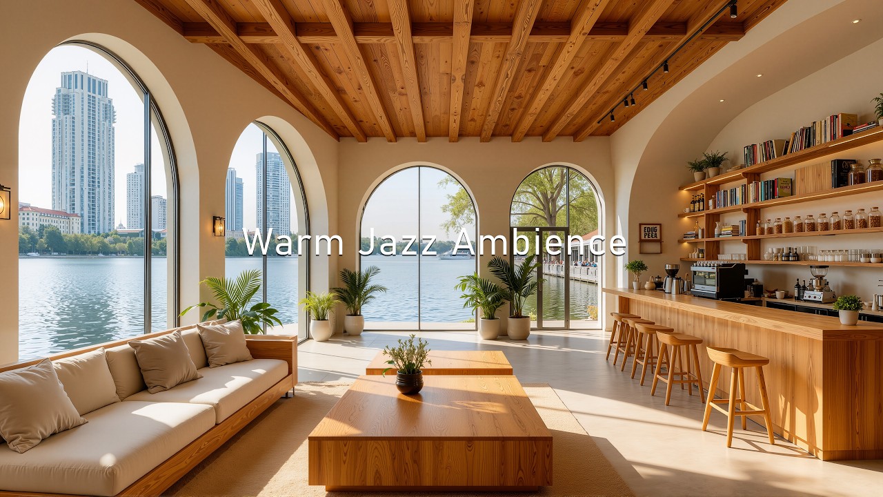 Stress Relief Jazz Cafe Ambience | Calm Indoor Jazz with Lakeside Nature Sounds