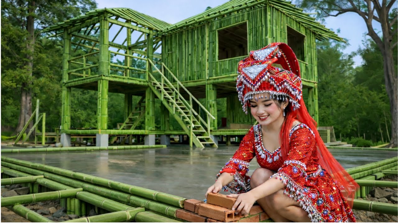 TALENTED WOMAN builds a DREAM Bamboo house with full amenities in 30 days | primitive building