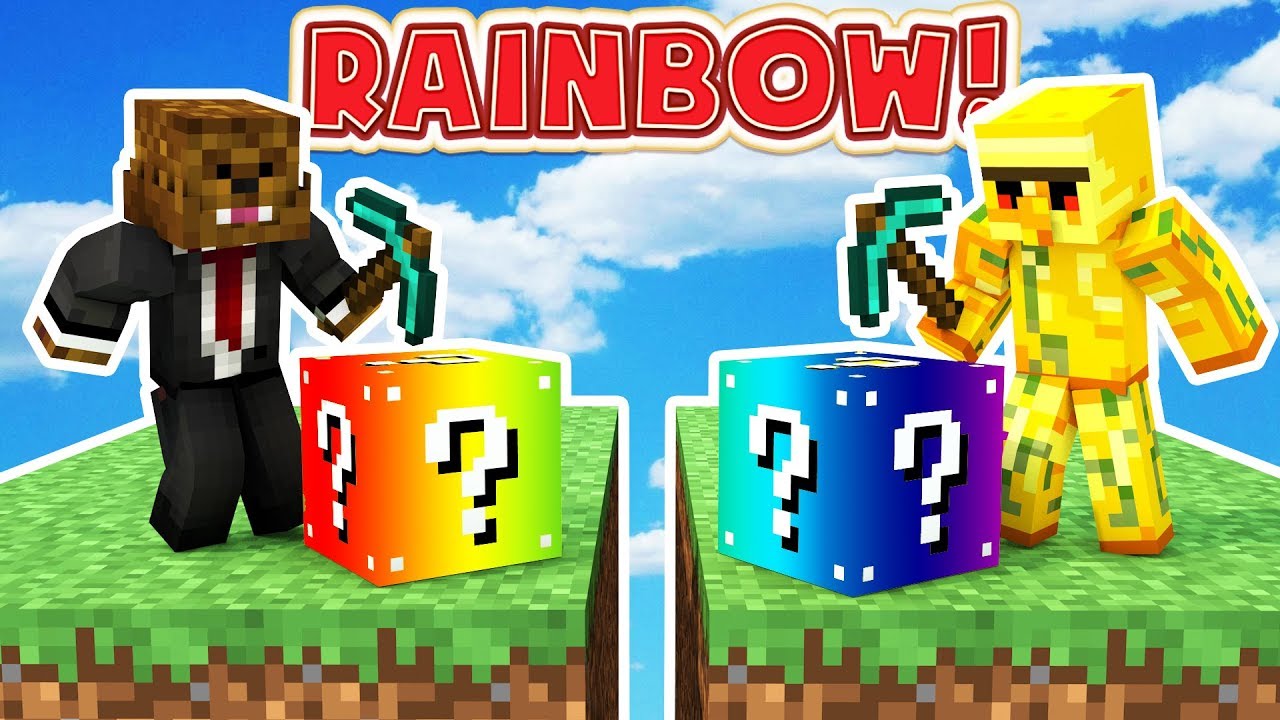 Minecraft 1V1V1V1 RAINBOW LUCKY BLOCK SKYWARS! | (Minecraft Modded Minigame) | JeromeASF