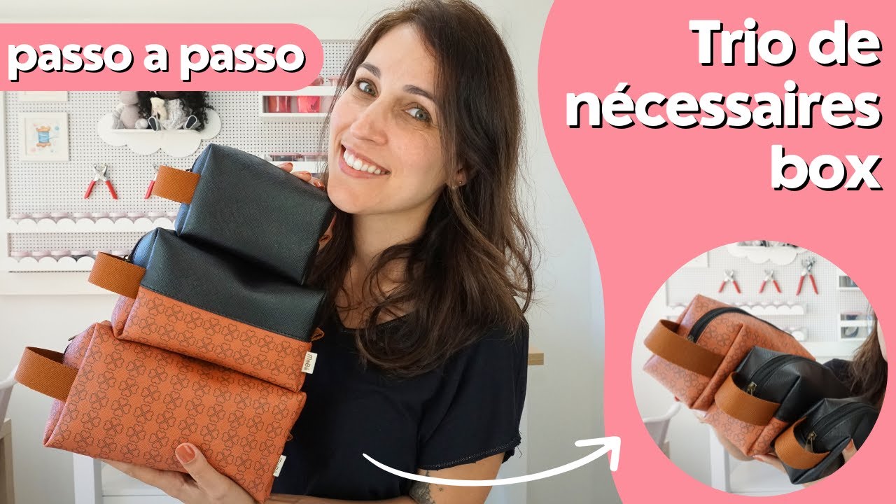 NECESSAIRE BOX em 3 TAMANHOS | FÁCIL de fazer | Costure em SINTÉTICO ou TECIDO