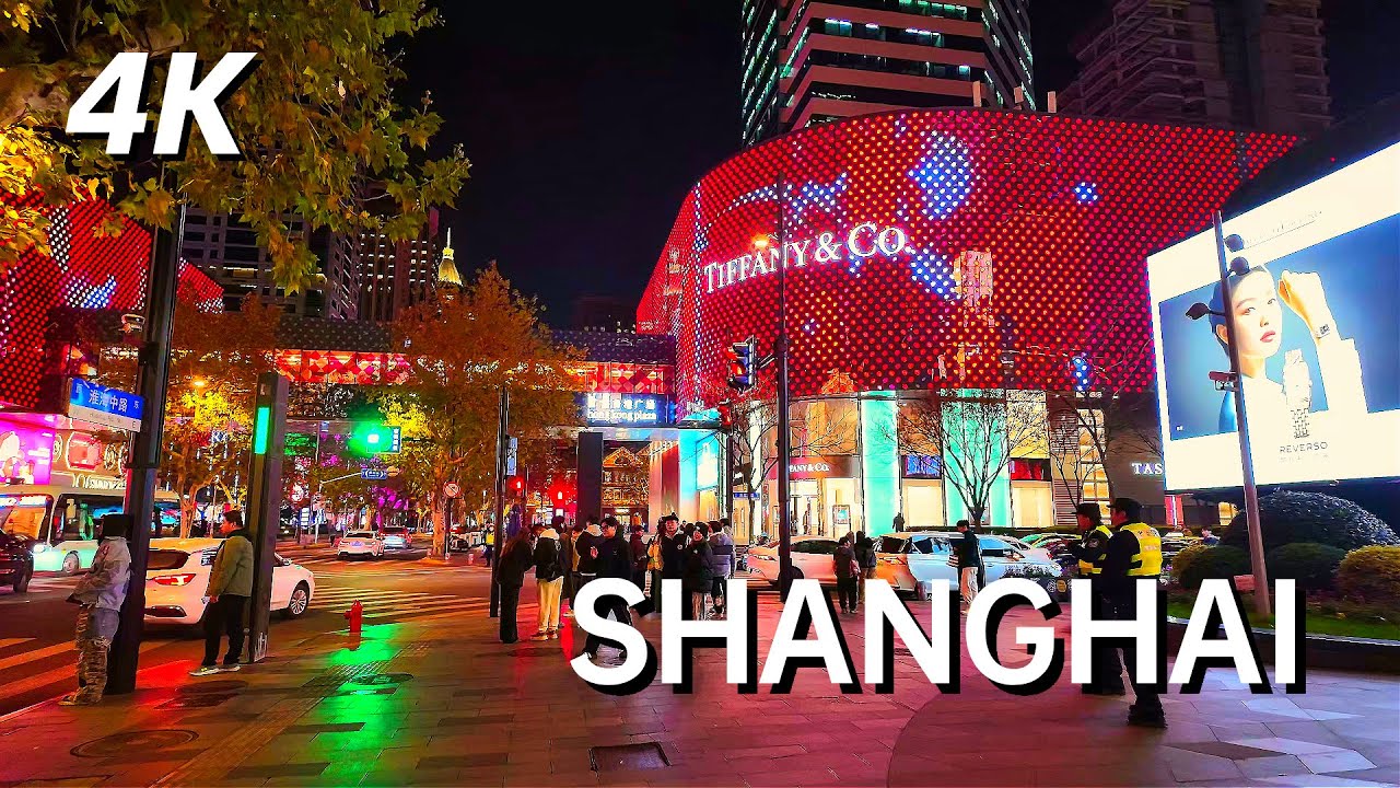 China Nightlife Urban Area, Walking Tour of Shanghai Xintiandi and Huaihai Road 4K