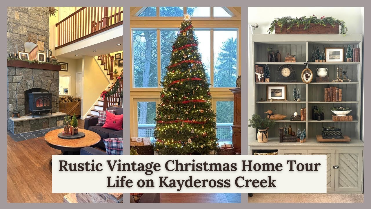 Modern farmhouse Christmas home tour with vintage and antique touches