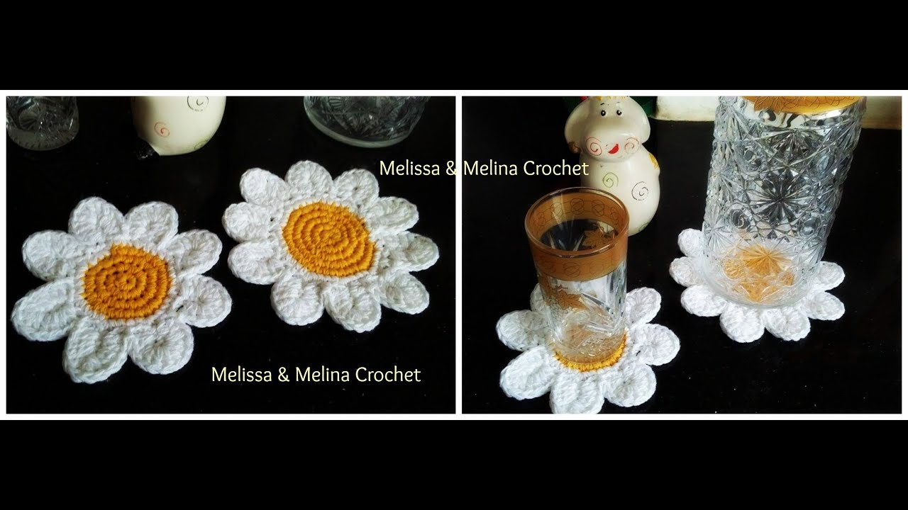 Dessous de verre marguerite fleur au crochet/ Daisy flower coasters crochet