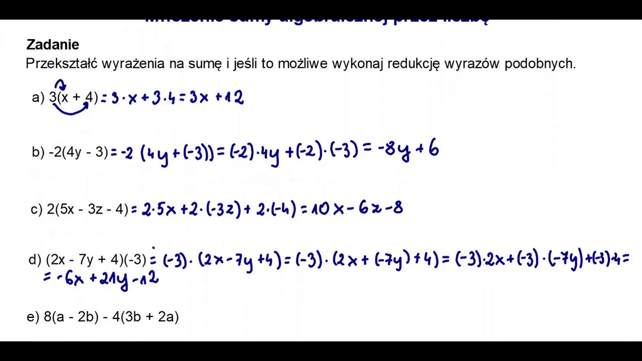 Mnożenie sumy algebraicznej przez liczbę klasa 7 + Test #jakpoliczyć