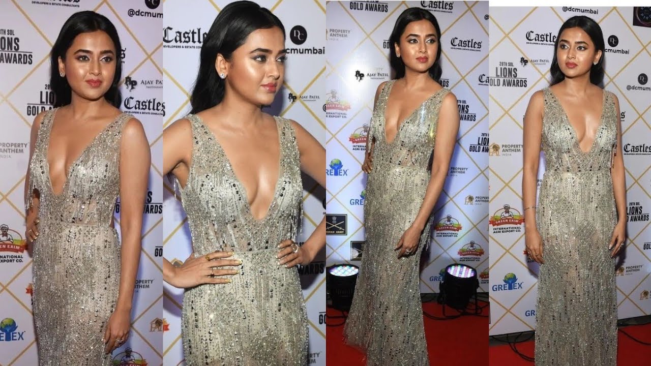 Tejasswi Prakash Looks Friking Hot in Deep Neck Dress Arrives at Lions Gold Award 2022