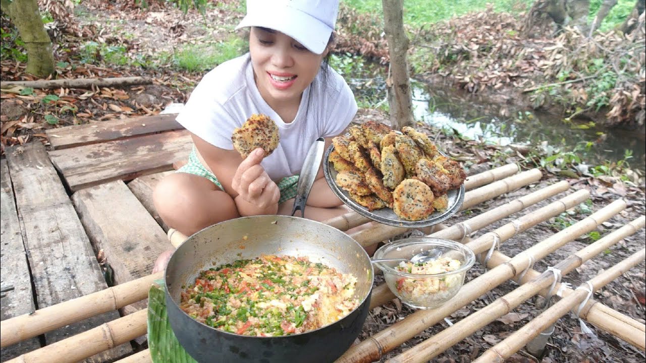 Cooking Crispy Sweet Potato Cakes in the Forest | Simple Outdoor Food