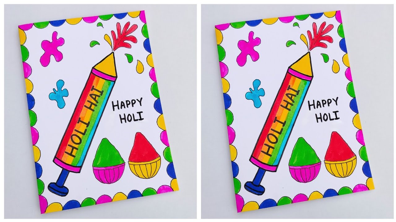 Happy holi card making easy | DIY Happy Holi card making simple | Beautiful Happy holi card
