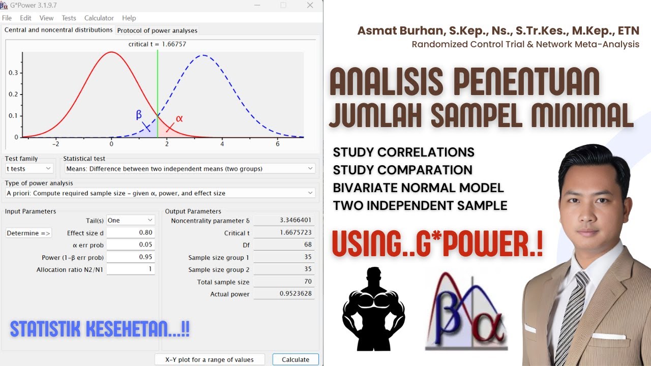 Episode 45: G* Power Analisis Jumlah Sampel Minimal Penelitian Korelasi dan Komparasi  #statistics