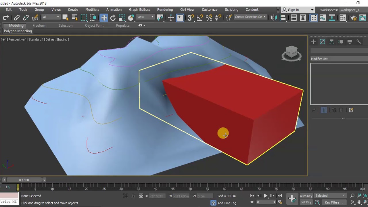 Lecture  12 - 3Ds Max استخدام امر Terrain لعمل الكنتور والجبال والهضبه والتلال
