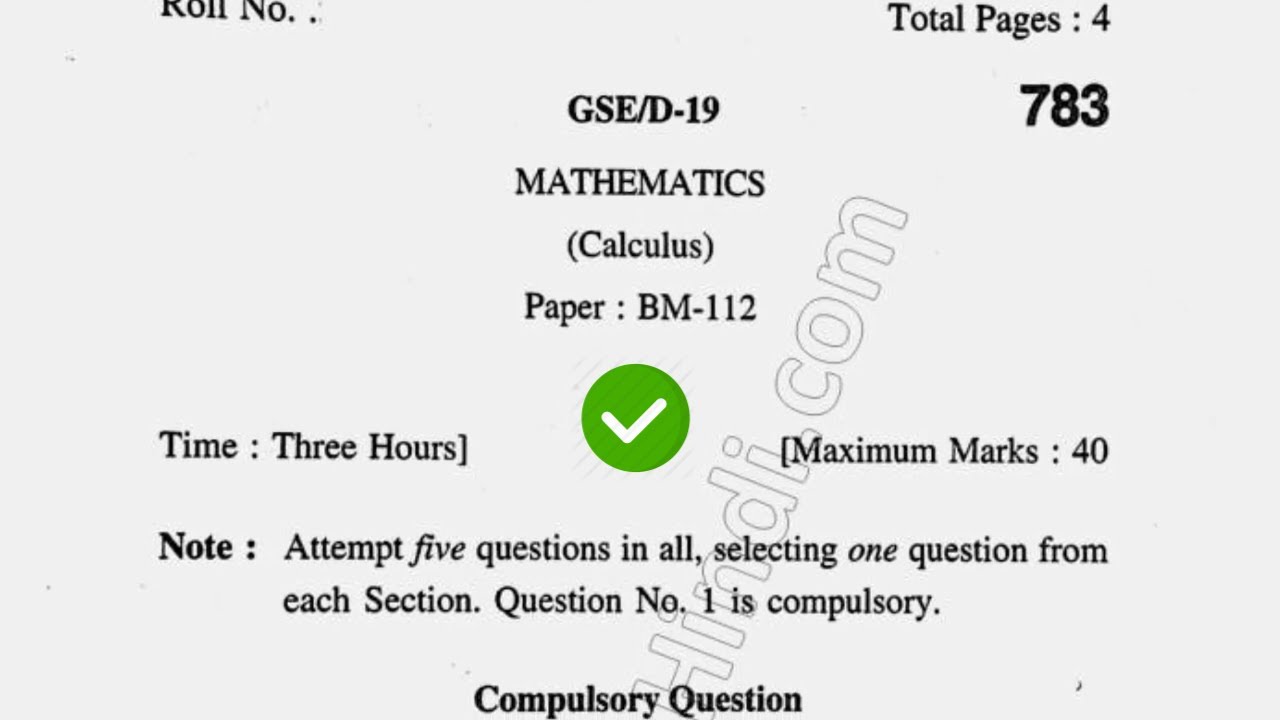 2019 KUK BSc 1st Sem Math Calculus Question Paper