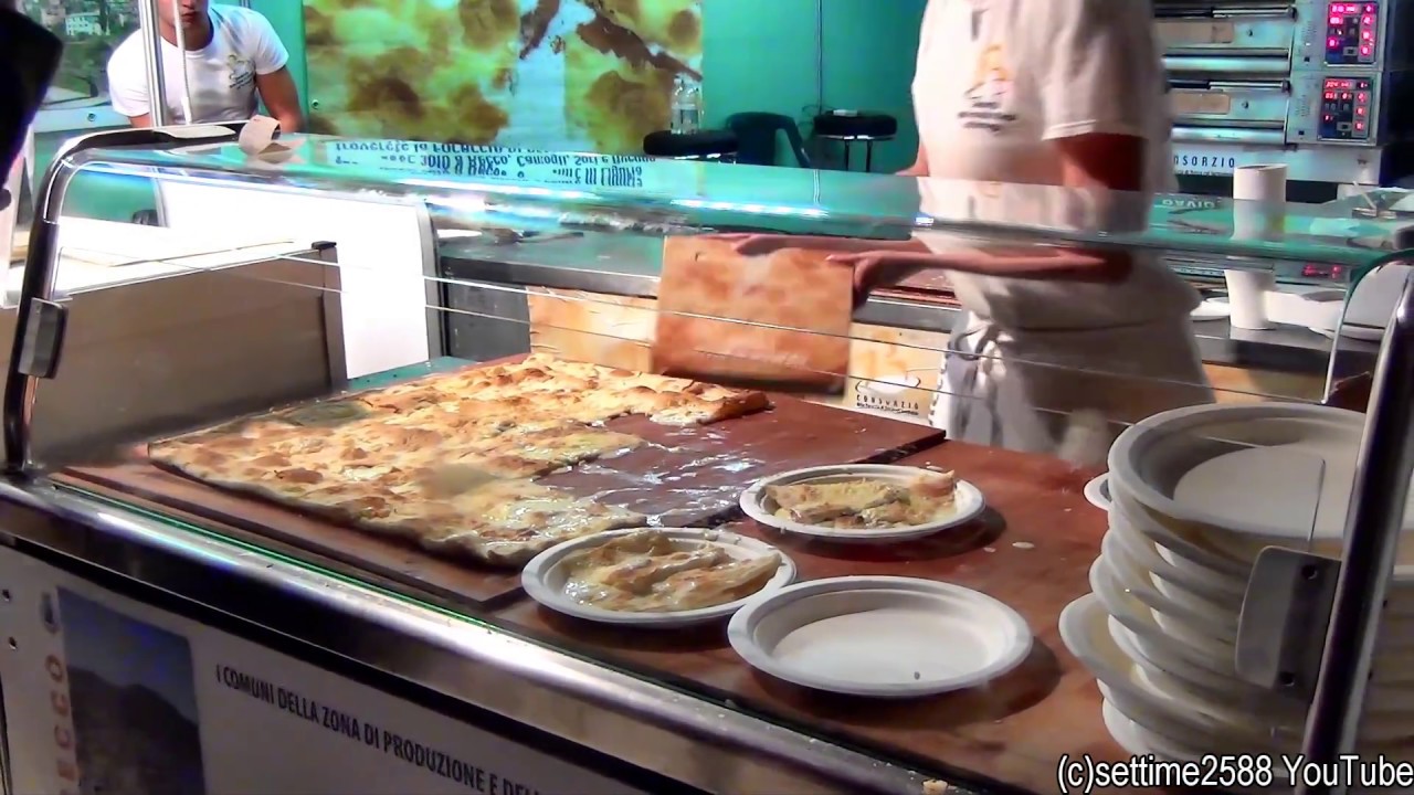 Yummy Focaccia di Recco With Soft Cheese. Traditional Flatbread Italian Street Food