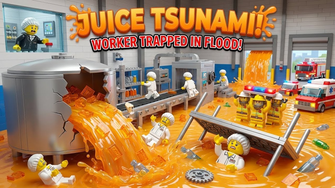 LEGO Juice Factory FLOOD! 🍊 50,000 Liter Tank EXPLODES - Worker Trapped! 😱 LEGO CITY