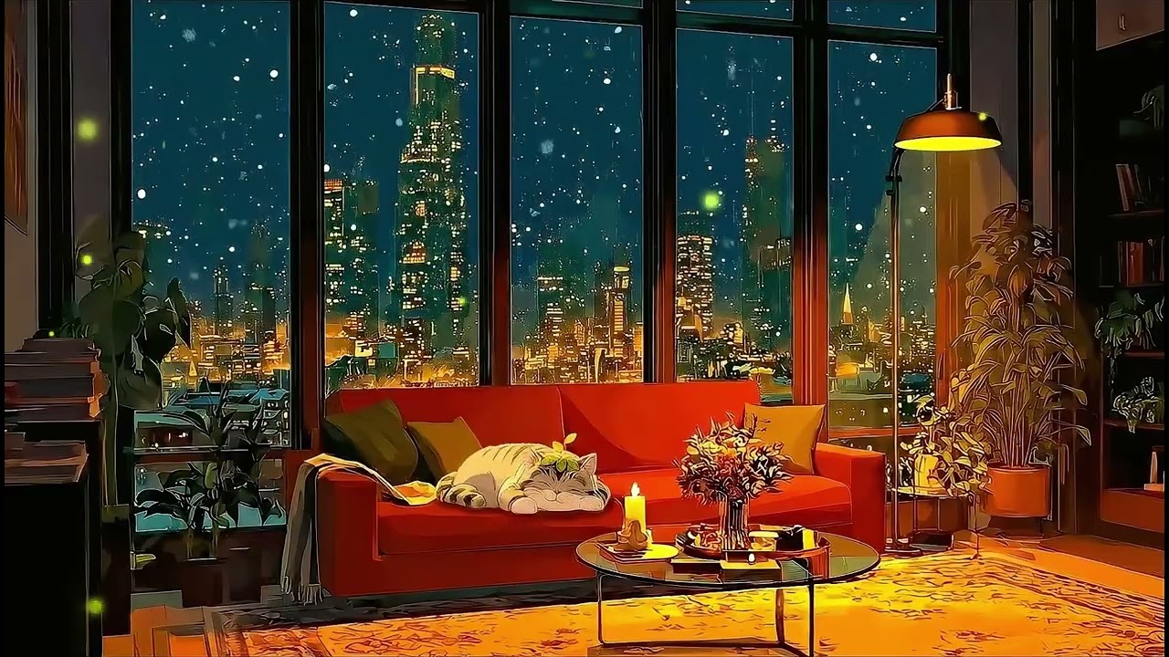 ＬＵＸＵＲＹ　ＶＩＥＷ 🥂 Snowy City Night & Smooth Jazz 💤 Sleeping in a High-rise Apartment
