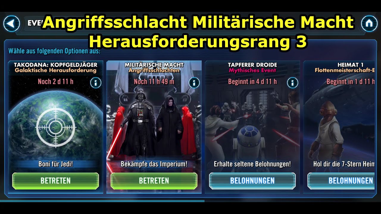 Angriffsschlacht Militärische Macht Herausforderungsrang 3 - SWGoH Deutsch