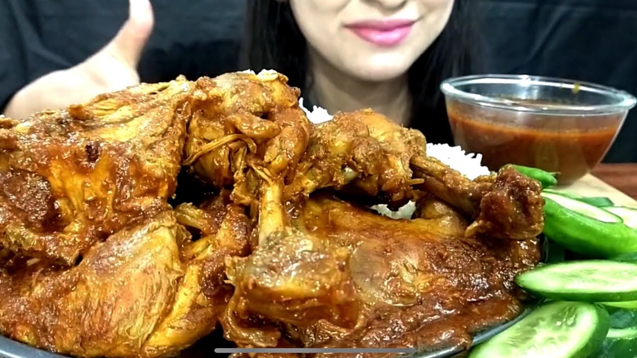 ASMR EATING*CHICKEN CURRY*+SPICY CHICKEN LEG CURRY+RICE+GREEN CHILLI+SALAD || MUKBANG