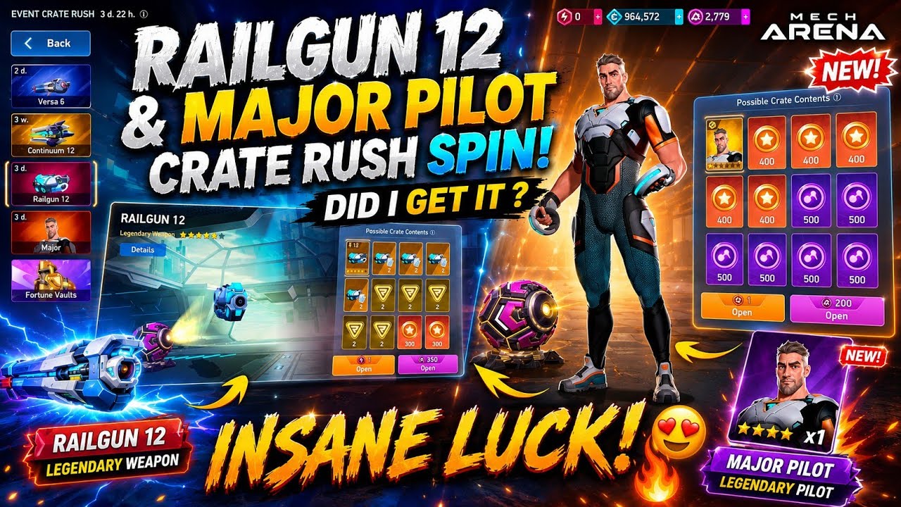 Railgun 12 And Major Crate Rush Spin Mech Arena 😍| Insane luck 🔥🎊| @BhavayMech-Arena 