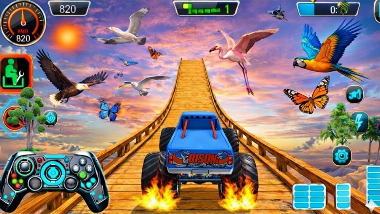 Sky Ramp Monster Truck | Flying Birds Challenge | Impossible Track Gameplay 🔥