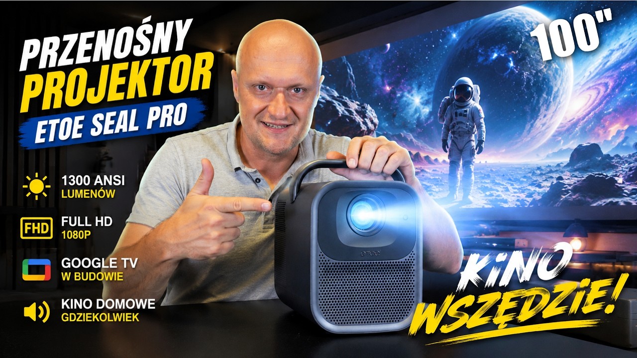 ETOE Seal Pro Przenośny projektor &ndash; 1300 ANSI, Full HD, Google TV