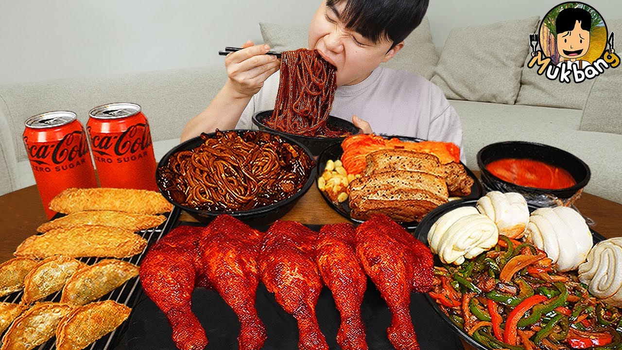 ASMR MUKBANG | Гигантские куриные голени-барбекю, лапша с черной фасолью мукбанг!