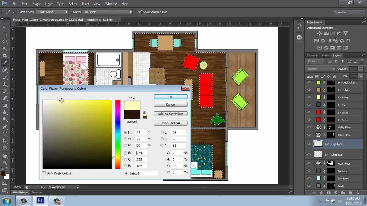 Adobe Photoshop - Rendering a Floor Plan - Part 5 - Shadows/Highlights - Brooke Godfrey