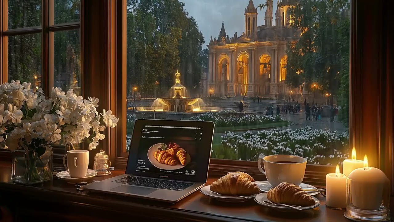 Peaceful Cafe Ambience with Jazz Music and Rain Sounds for Sleep and Relax