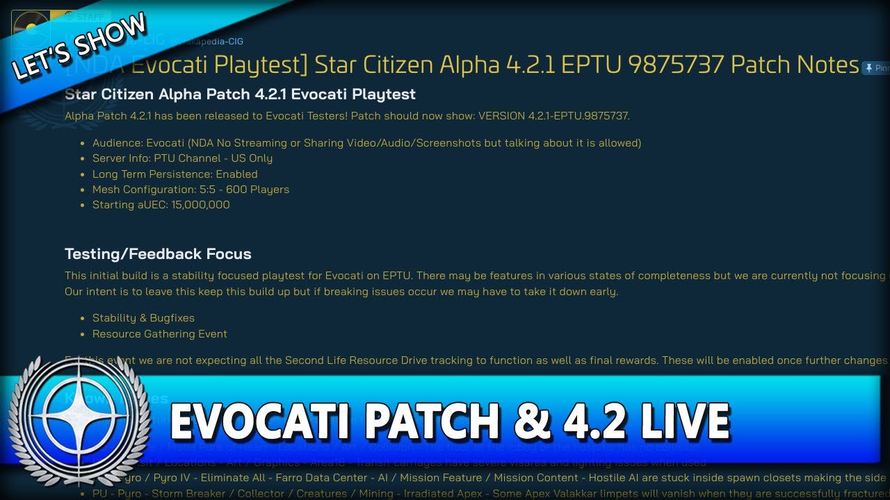 EVOCATI PATCH & 4 2 LIVE ⭐ STAR CITIZEN ALPHA 4.2