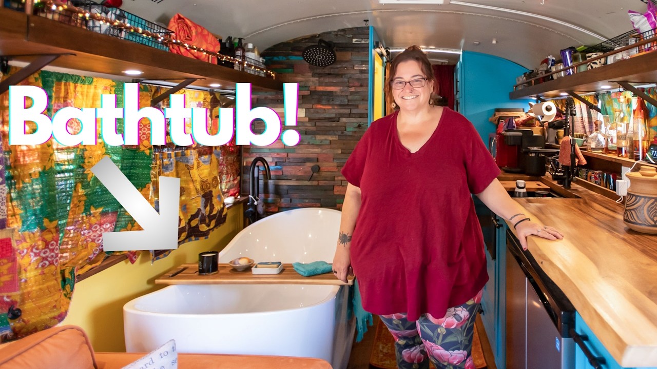 She Built a Skoolie w/ a HUGE Bathtub - A Life of Freedom