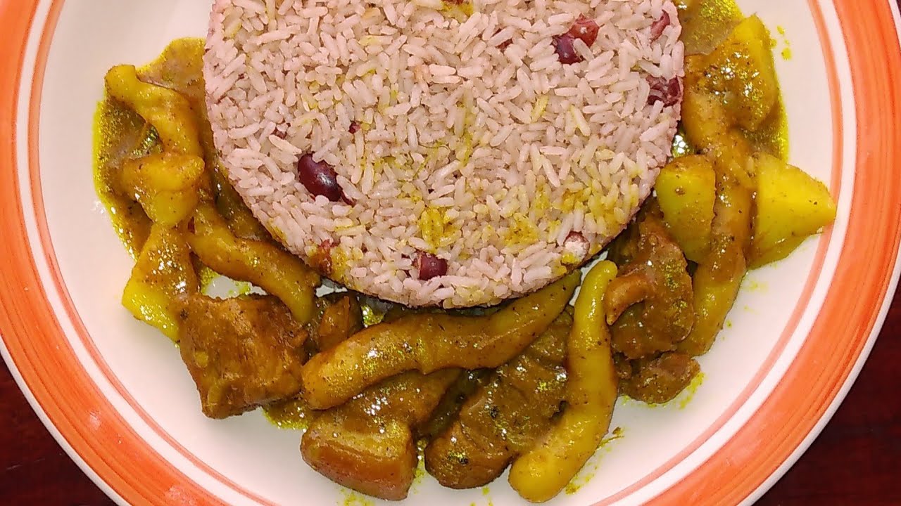 How to cook curry pork and rice and peas