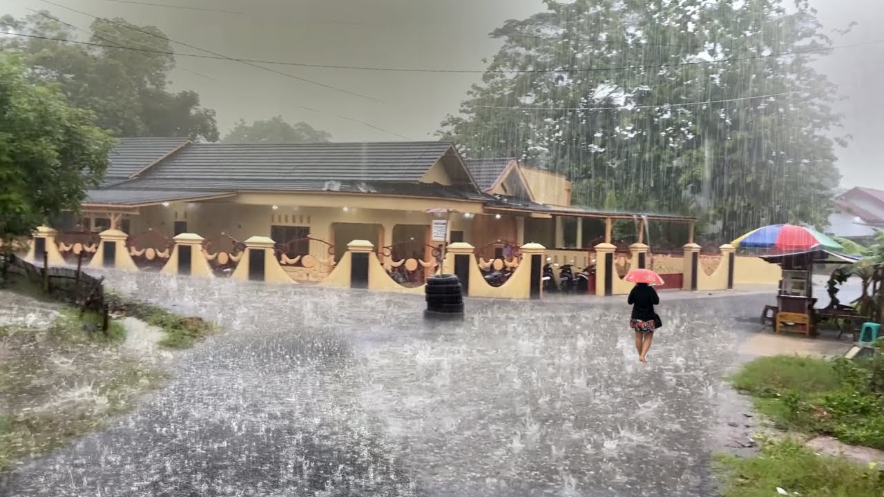 Rain Big Thunder Water overflowed in the scary Red soil Village |Rain For rest sleep Very refreshing