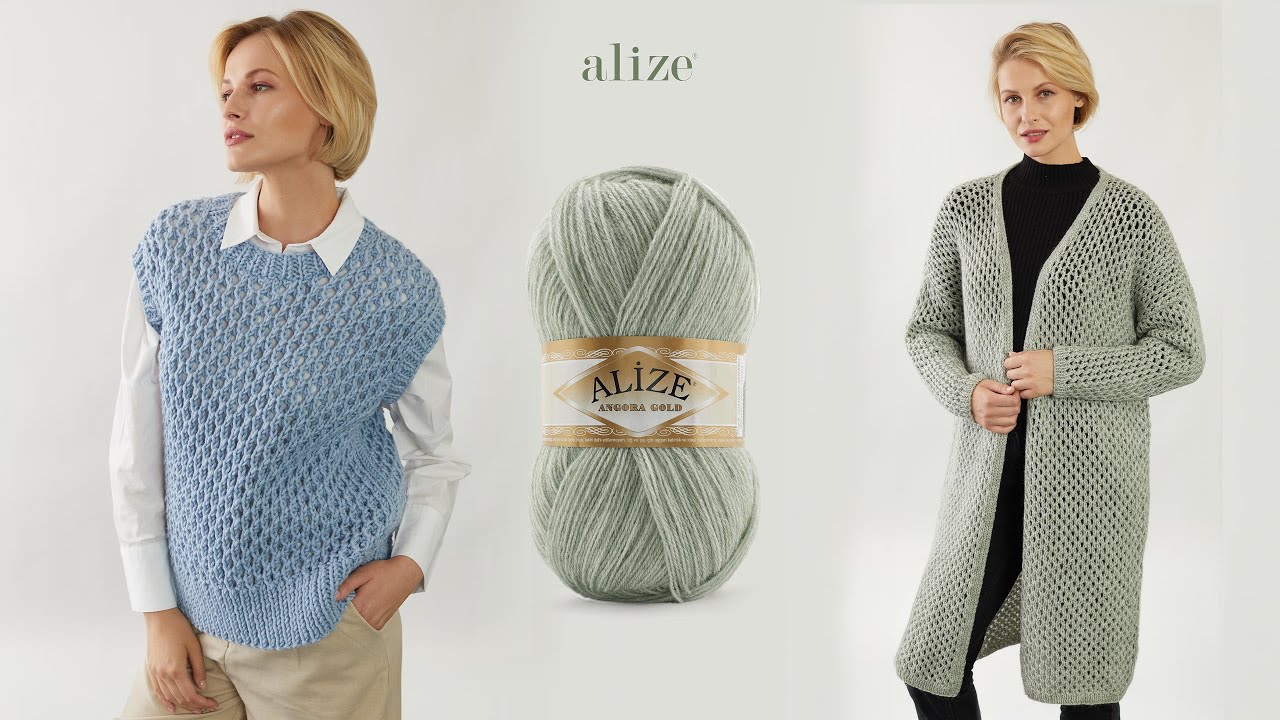 Ажурный кардиган с пряжей Alize Angora Gold
