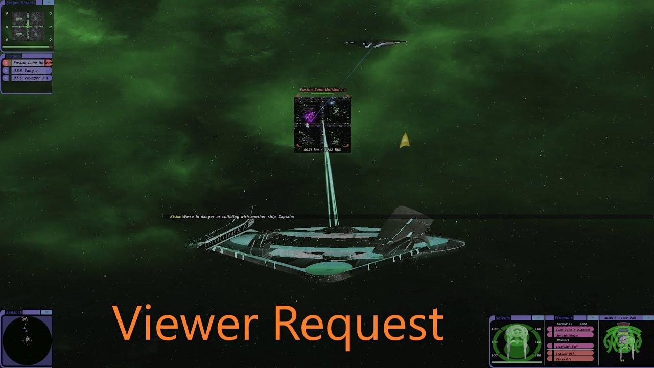 Star Trek Bridge Commander Remastered Voyager J, Kirk Class, USS Yang VS Fusion Cube(Viewer Request)