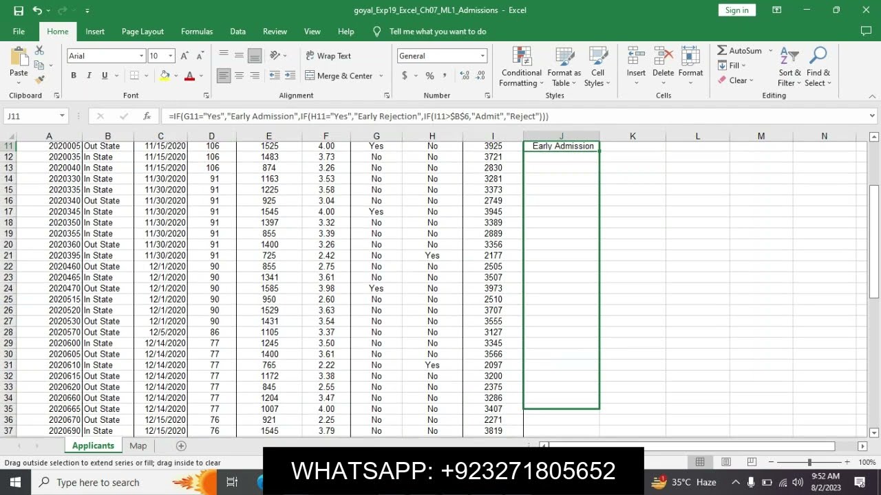 EXP22/Exp19_Excel_Ch07_ML1_Admissions | Excel Chapter 7 Mid-Level 1 - Admissions Excel Chapter 7