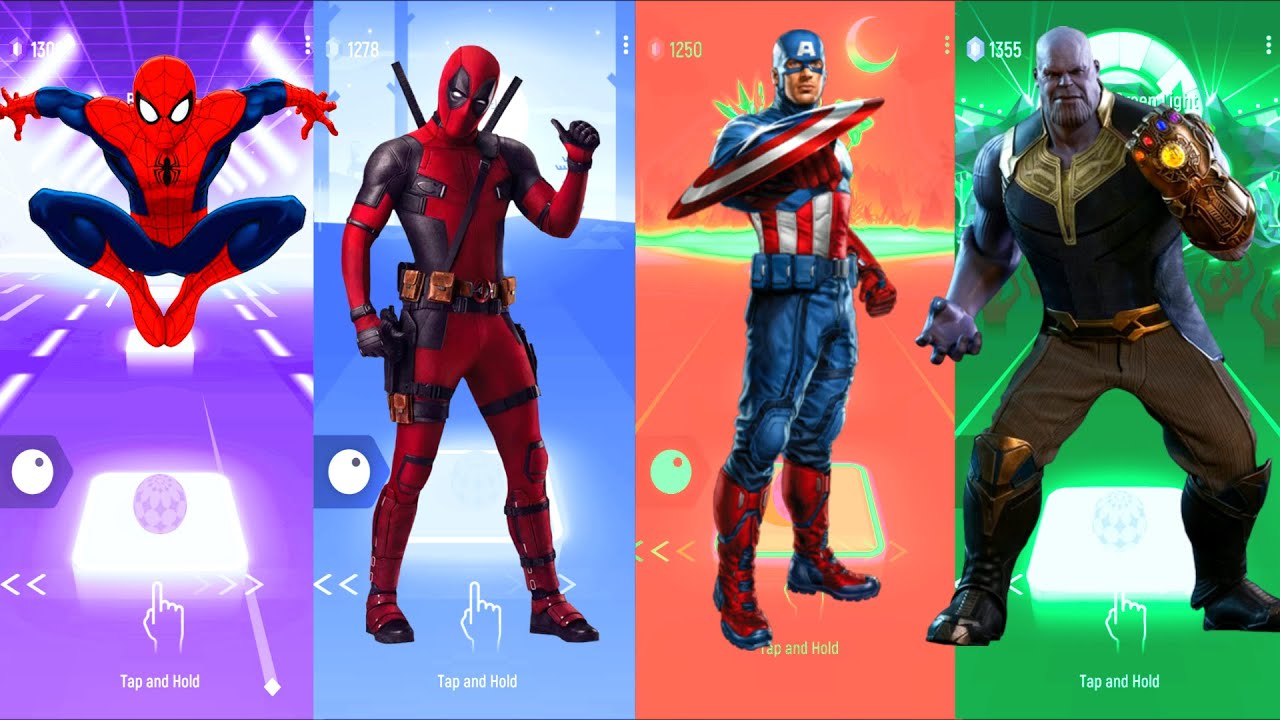 Spiderman 🆚 DeadPool 🆚 Captain America 🆚 Thanos | Marvel Heroes | Tiles Hop Fun Ball