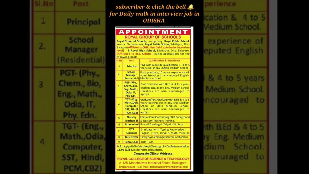 walk in interview jobs / teaching job / private job