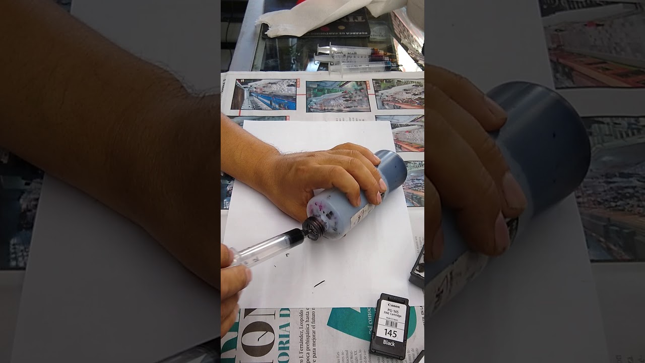 recargar tinta negra en cartucho canon 145