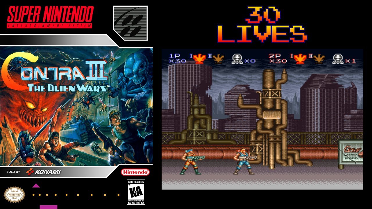 Contra Spirits (Contra III The Alien Wars) / Cheat: 30 Lives  (Super Nintendo - Snes)