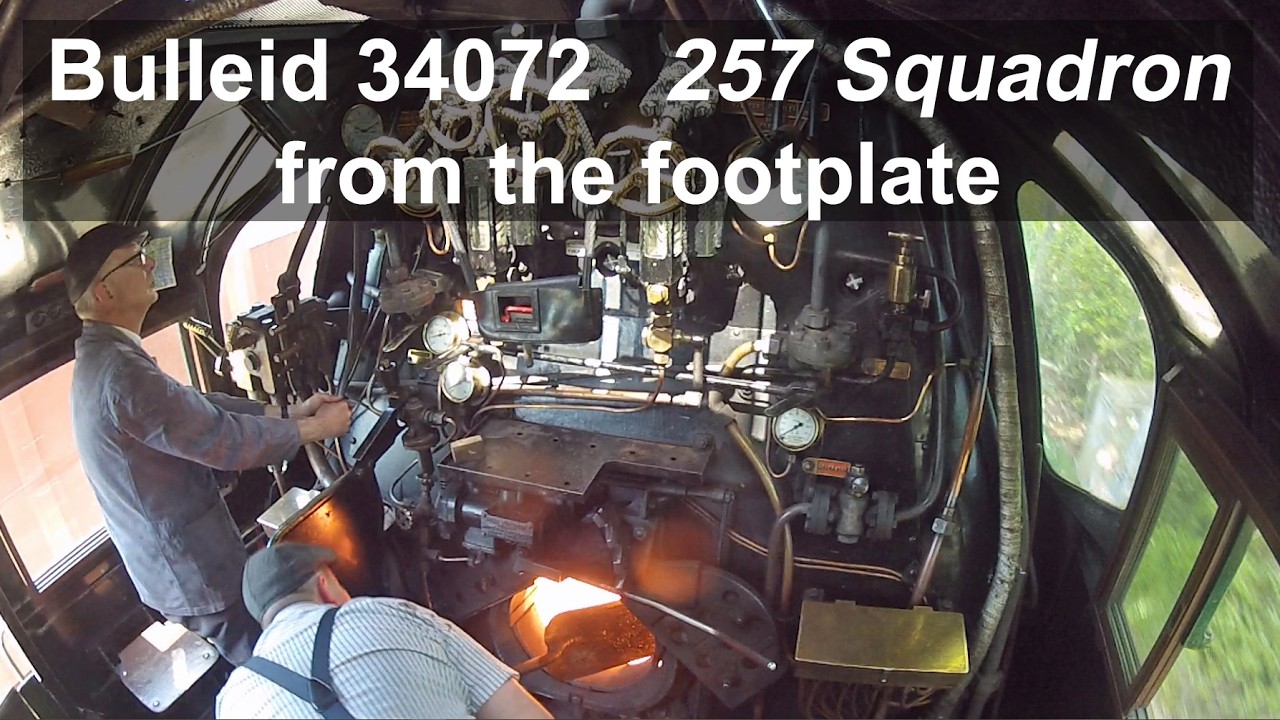 Footplate ride, cab ride, drivers eye view, Bulleid Pacific 34072 '257 Squadron'