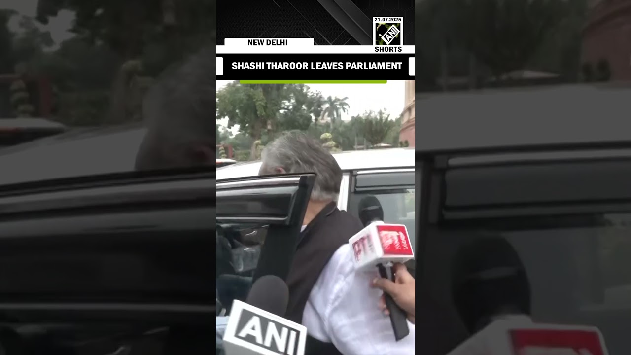 Congress MP Shashi Tharoor leaves from the Parliament as House adjourned