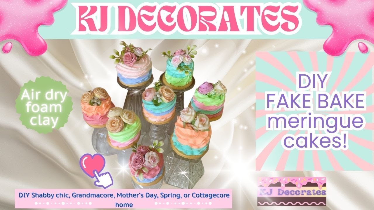 DIY FAKE BAKE realistic meringue rose cakes #diydecor #fakebake #airdryfoamclay