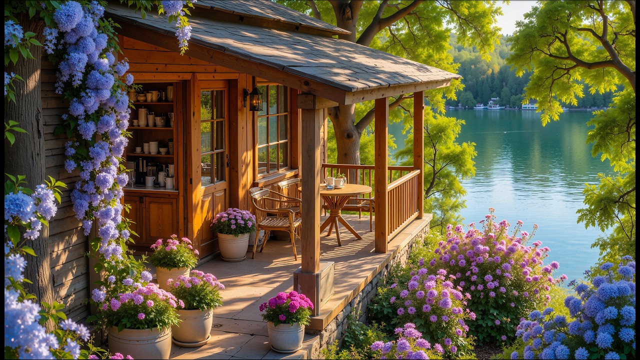 Cozy Spring Lakeside Balcony 🌷 Calm Piano Music for Study, Relax